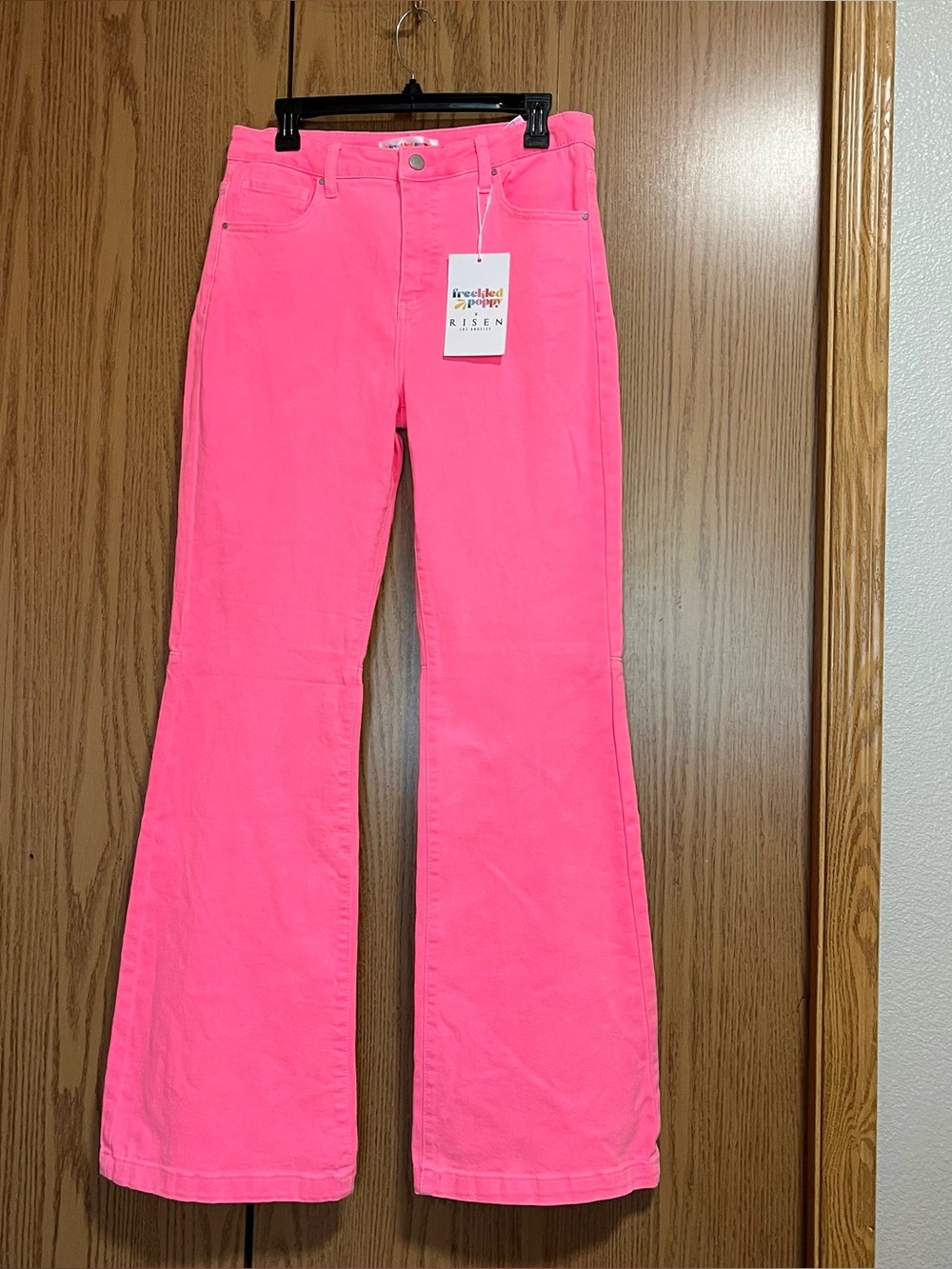 NWT Freckled Poppy X Risen Women’s 11 High Rise Flare Jean Hot Pink
